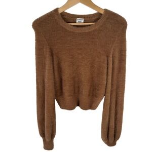 Sunday Best Aritzia Eyelash Knit Sweater Womens S Kitten Crew Neck Cropped Brown